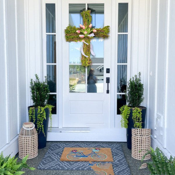 Easter Front Door Cross Wreath Spring Tulips