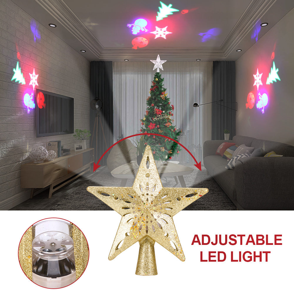 Christmas Tree Top Light Star Snowflake Shape LED Laser Projector Lights Christmas Tree Ornament