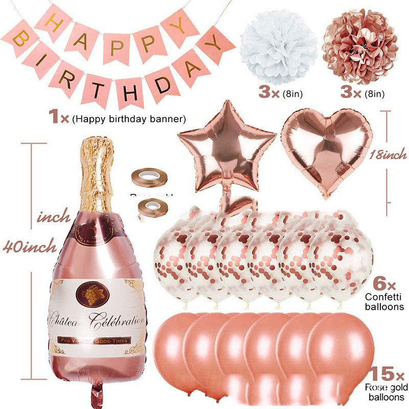 Rose Gold Balloon Set Birthday Decoration Bronzing Birthday Flag