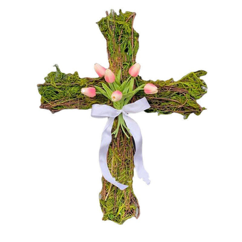 Easter Front Door Cross Wreath Spring Tulips