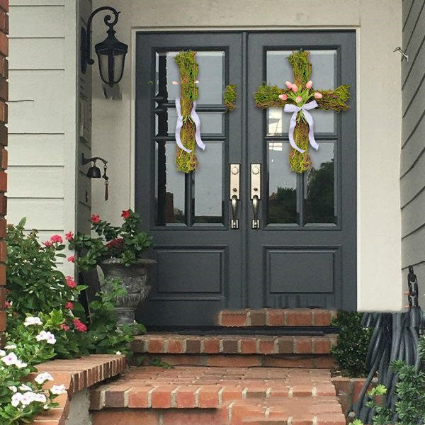 Easter Front Door Cross Wreath Spring Tulips