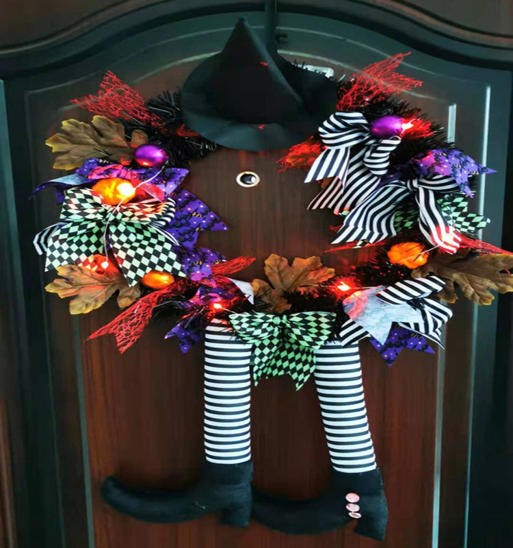 Halloween Door Hanging Wreath Supplies Decoration Halloween Witch Hat Leg Pumpkin Door Wreath Halloween For Home Party Supplies