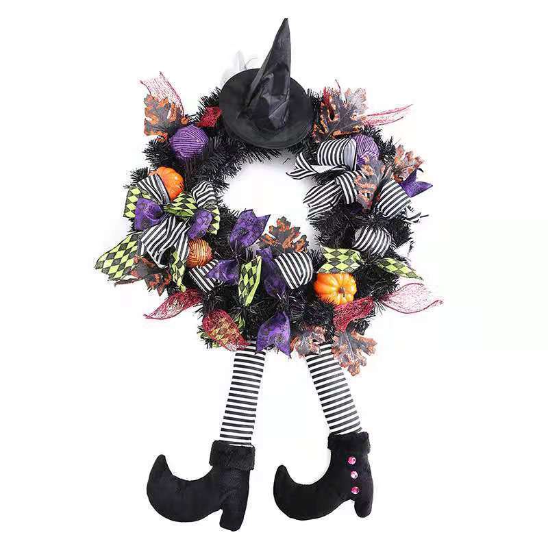 Halloween Door Hanging Wreath Supplies Decoration Halloween Witch Hat Leg Pumpkin Door Wreath Halloween For Home Party Supplies