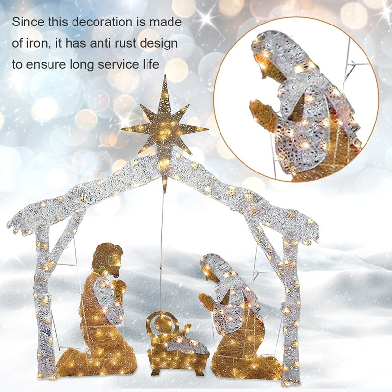 A Family Of Three In The Courtyard Home Decoration With Lights And Electricity Christmas LED Decorations Family Decoration